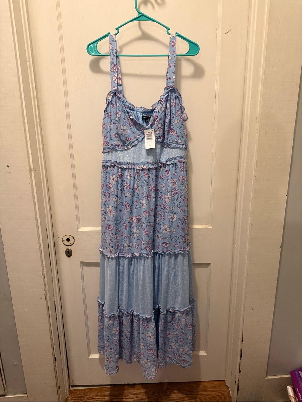 Light Blue Floral Tiered Maxi Slip Dress